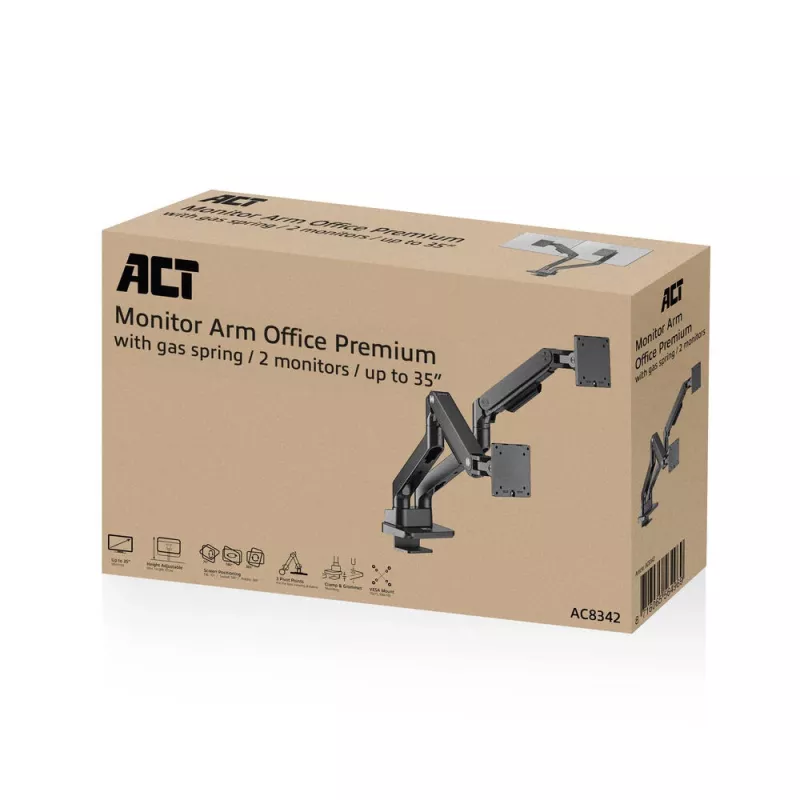 ACT AC8342 rameno pre dva monitory Office Premium, plynová pružina, 2 monitory