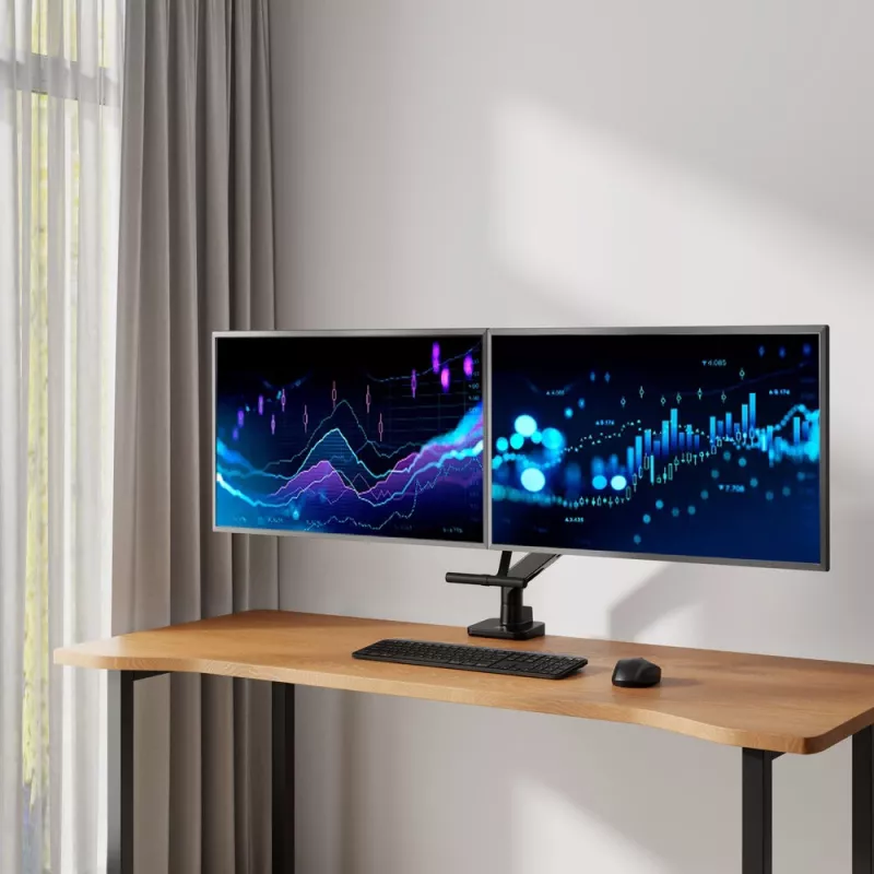 ACT rameno na monitor 32 palcov Office Premium, plynová pružina, priečna tyč, 2 monitory