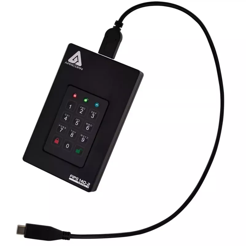 HDD Apricorn 2 TB USB Type-A na USB Type-C Aegis Fortress L3