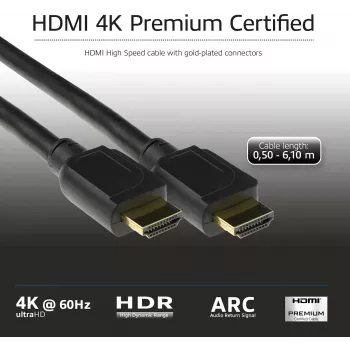 ACT 0,5 metrový HDMI High Speed Premium certifikovaný kábel v2.0 HDMI-A konektor samec - HDMI-A konektor samec