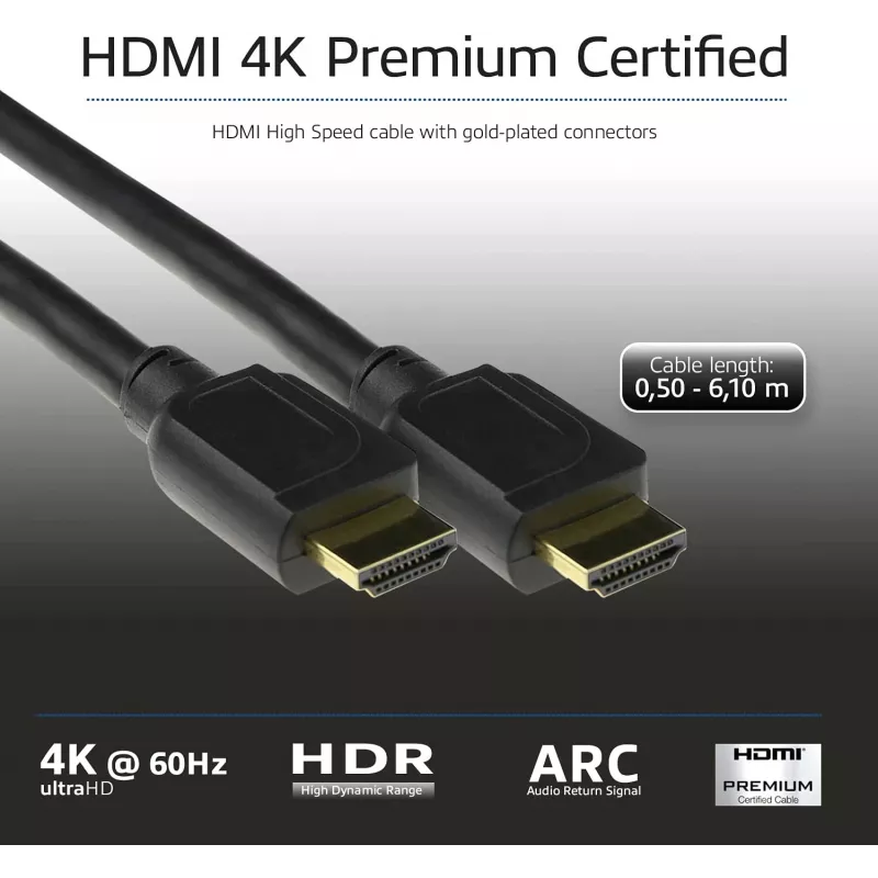 ACT 3 metrový HDMI High Speed Premium certifikovaný kábel v2.0 HDMI-A konektor samec - HDMI-A konektor samec