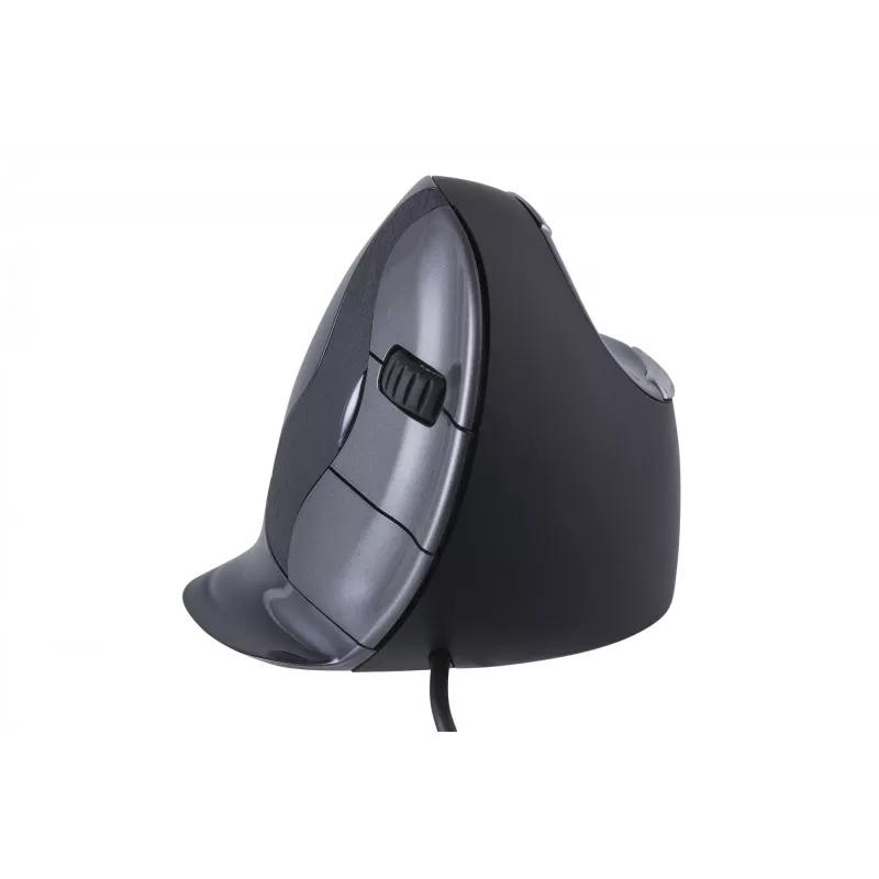 BakkerElkhuizen Evoluent D Large, pravá ruka, vertikálny dizajn, laser, USB Type-A, 3200 DPI, čierna, sivá, strieborná