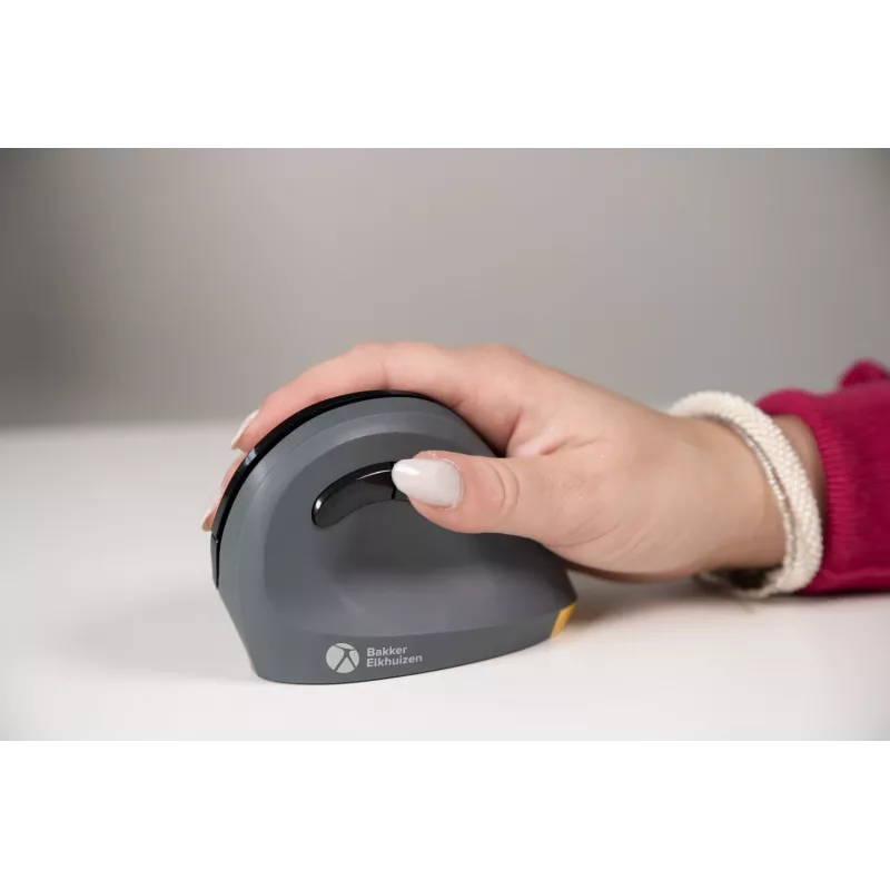 BakkerElkhuizen PRF Mouse Wireless tmavosivá, pravá ruka, vertikálny dizajn, optická, RF Wireless, 1600 DPI, čierna, sivá