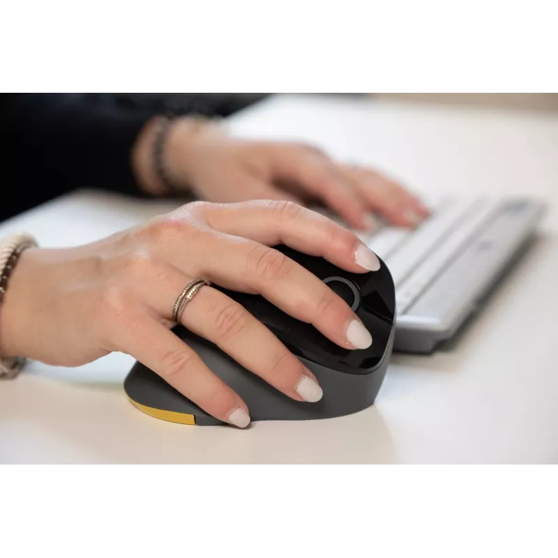 BakkerElkhuizen PRF Mouse Wireless tmavosivá, pravá ruka, vertikálny dizajn, optická, RF Wireless, 1600 DPI, čierna, sivá