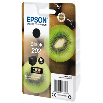 Epson Kiwi samostatné balenie čierna 202 Claria Premium atrament, štandardná výťažnosť, čierna, pigmentový atrament, 6,9 ml, 1 ks, 250 strán