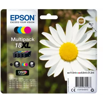 Epson Daisy Multipack 4 farby 18XL Claria Home atrament, čierna, azúrová, purpurová, žltá, 11,5 ml, 6,6 ml, 1 ks, 470 strán, multipack
