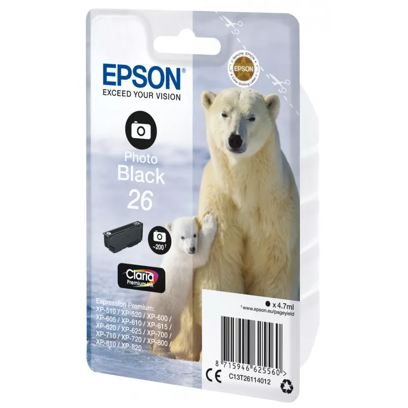 Epson Polar bear samostatné balenie foto čierna 26 Claria Premium Ink