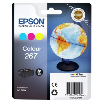 Epson Globe samostatné balenie farebná atramentová kazeta 267, azúrová, purpurová, žltá, pigmentový atrament, 6,7 ml, 1 ks, 200 strán