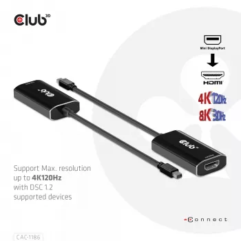 CLUB3D Mini DisplayPort 1.4 na HDMI 4K120Hz s DSC1.2 aktívny adaptér M/F