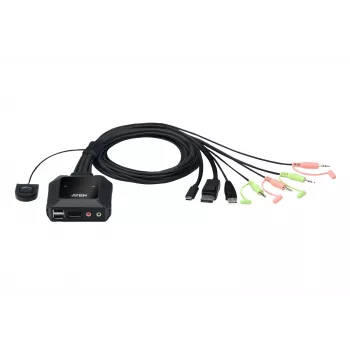 ATEN 2-port USB-C DisplayPort hybridný káblový KVM prepínač, 4096 x 2160 pixelov, 4K Ultra HD, 0,74 W, čierny