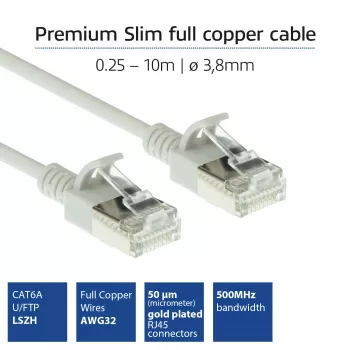 ACT sivá 1 meter LSZH U/FTP CAT6A slimline patch kábel do dátového centra bez zaistenia s RJ45 konektormi