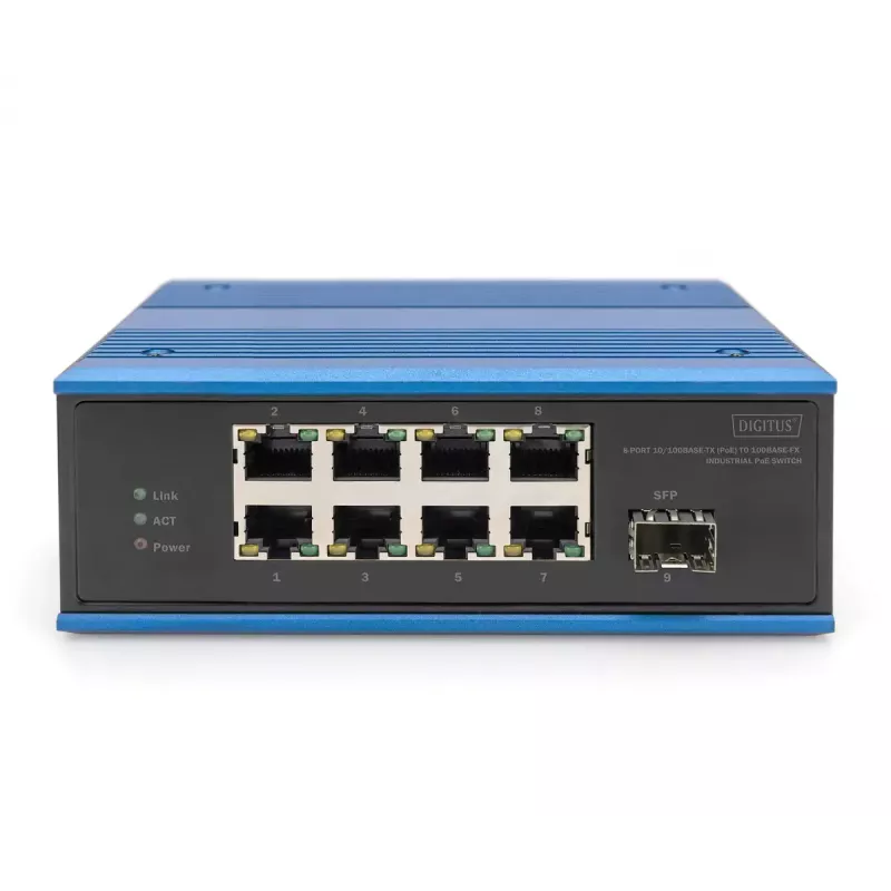 Neupravovaný switch Digitus DN-651133 8 port Fast Ethernet priemyselný 1 SFP uplink