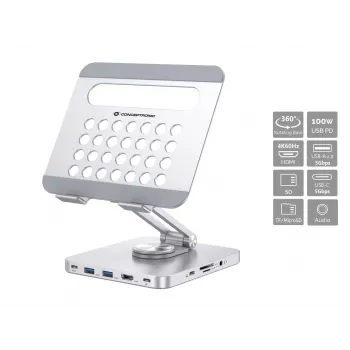 Conceptronic DONN26G, strieborná, tablet, multimediálny stojan, hliník, 100 W, MicroSD (TransFlash), SD, SDHC, SDXC