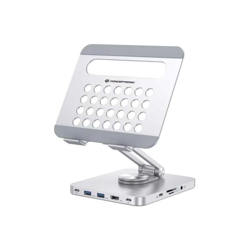 Conceptronic DONN26G, strieborná, tablet, multimediálny stojan, hliník, 100 W, MicroSD (TransFlash), SD, SDHC, SDXC