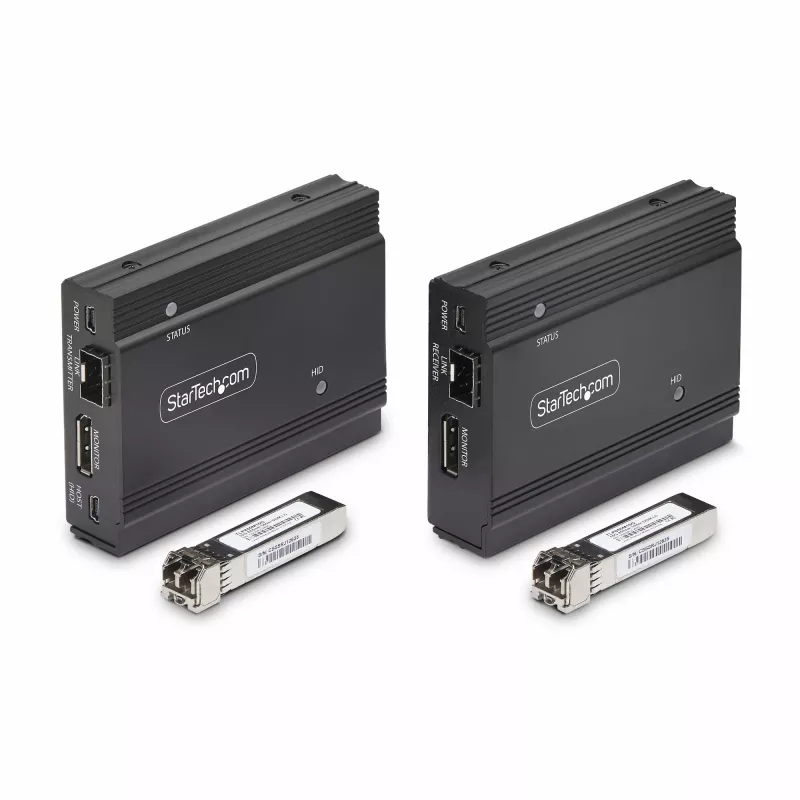 StarTech.com DisplayPort KVM extender cez optiku, 4K 60Hz, sada na predĺženie konzoly, až do 300 m (multimode) s predinštalovanými SFP+ modulmi, 3x USB HID