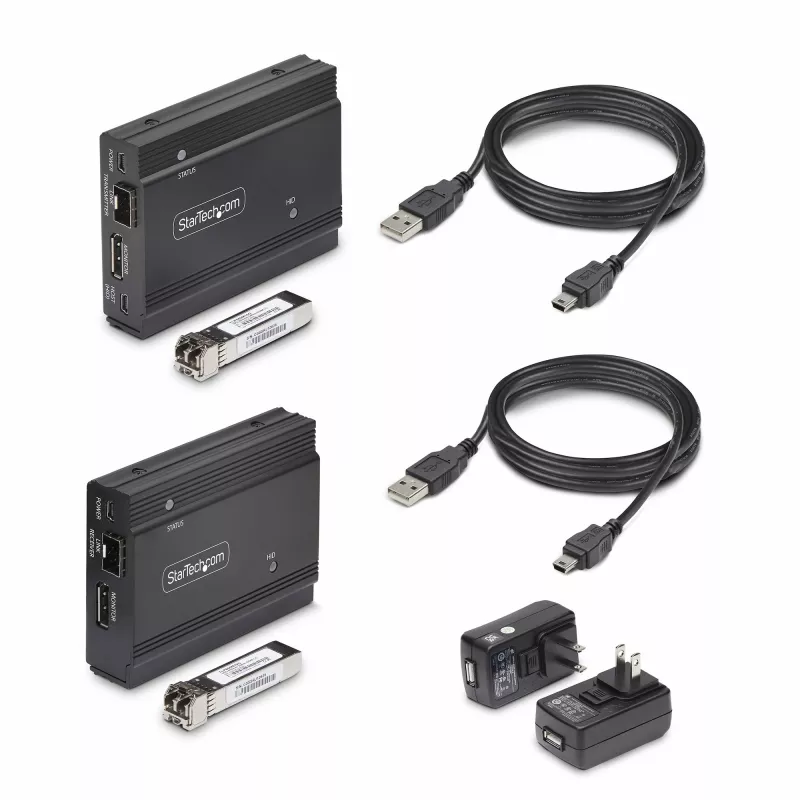 StarTech.com DisplayPort KVM extender cez optiku, 4K 60Hz, sada na predĺženie konzoly, až do 300 m (multimode) s predinštalovanými SFP+ modulmi, 3x USB HID