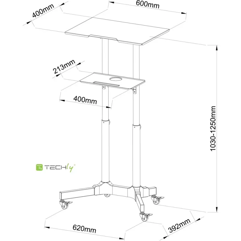 Techly ICA-TB TPM-1BK Univerzálny vozík na notebook/projektor, 103-125 cm, čierny