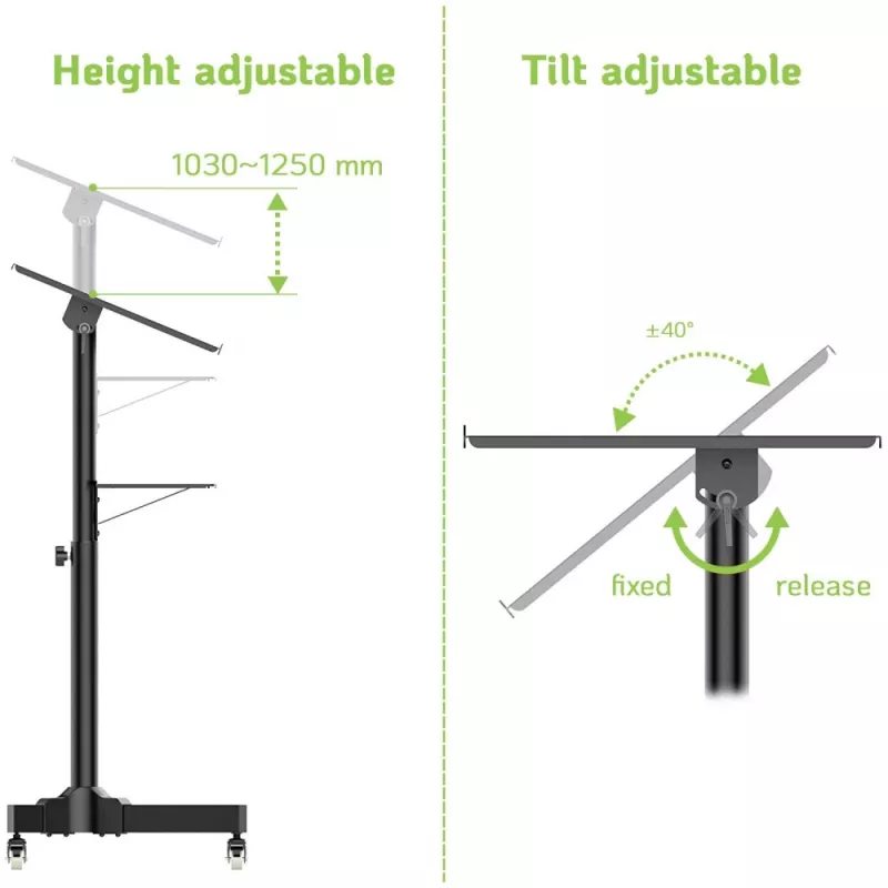 Techly ICA-TB TPM-1BK Univerzálny vozík na notebook/projektor, 103-125 cm, čierny