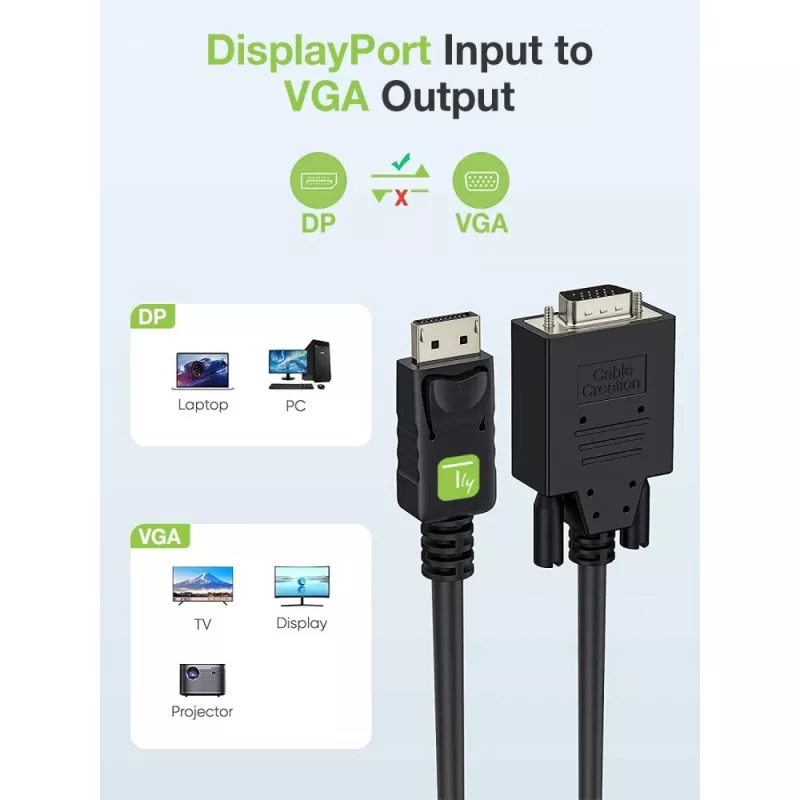 Techly monitor DisplayPort-na-VGA kábel 3 m ICOC DSP-V-030