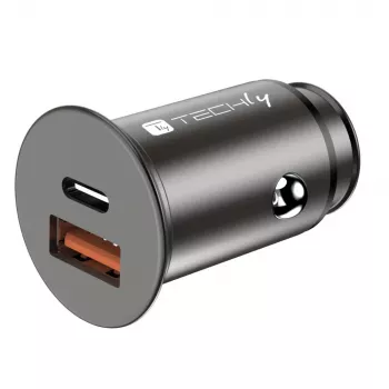 Techly Mini auto nabíjačka USB-A a USB-C Quick Charge 3.0 38W v čiernom kove