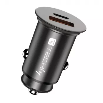 Techly Mini auto nabíjačka USB-A a USB-C Quick Charge 3.0 38W v čiernom kove