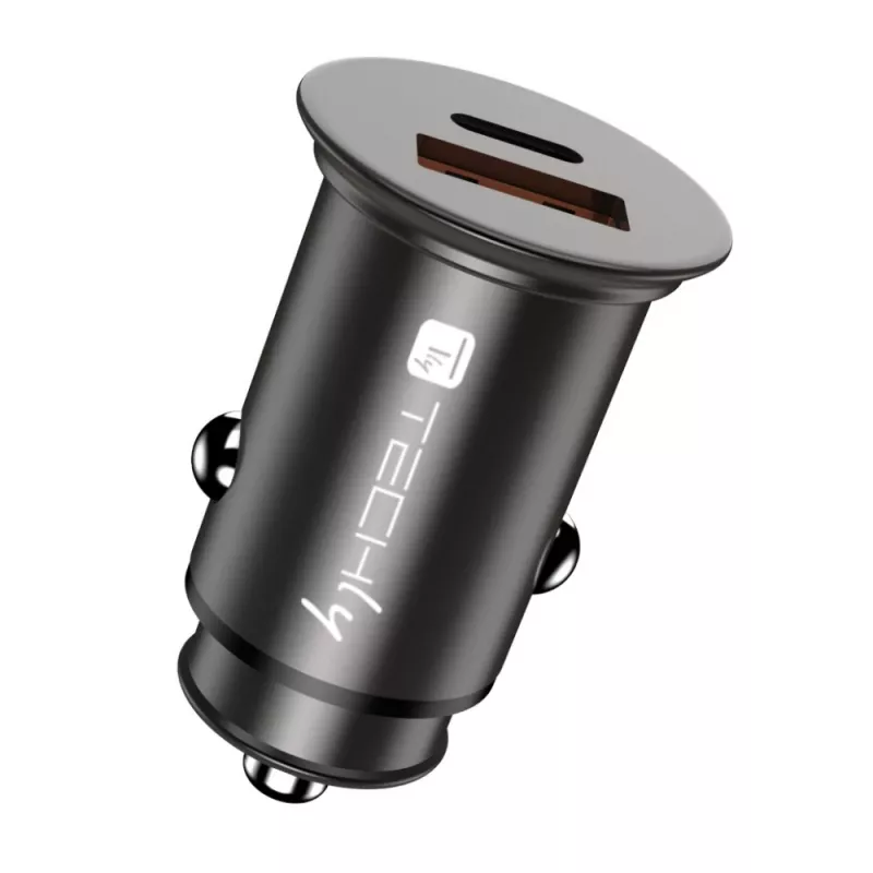 Techly Mini auto nabíjačka USB-A a USB-C Quick Charge 3.0 38W v čiernom kove