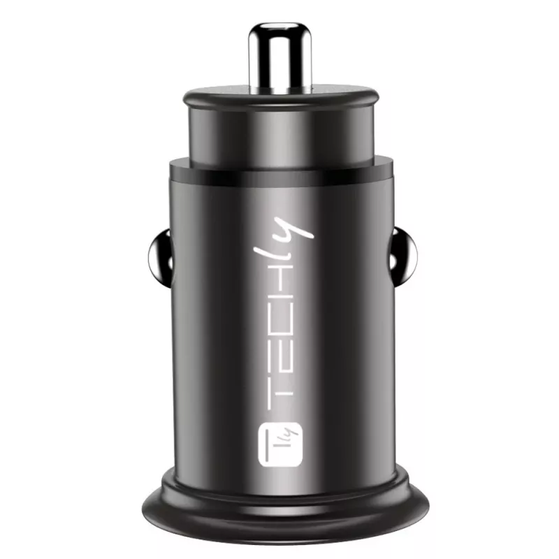 Techly Mini auto nabíjačka USB-A a USB-C Quick Charge 3.0 38W v čiernom kove