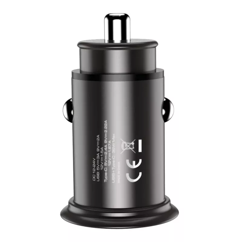 Techly Mini auto nabíjačka USB-A a USB-C Quick Charge 3.0 38W v čiernom kove