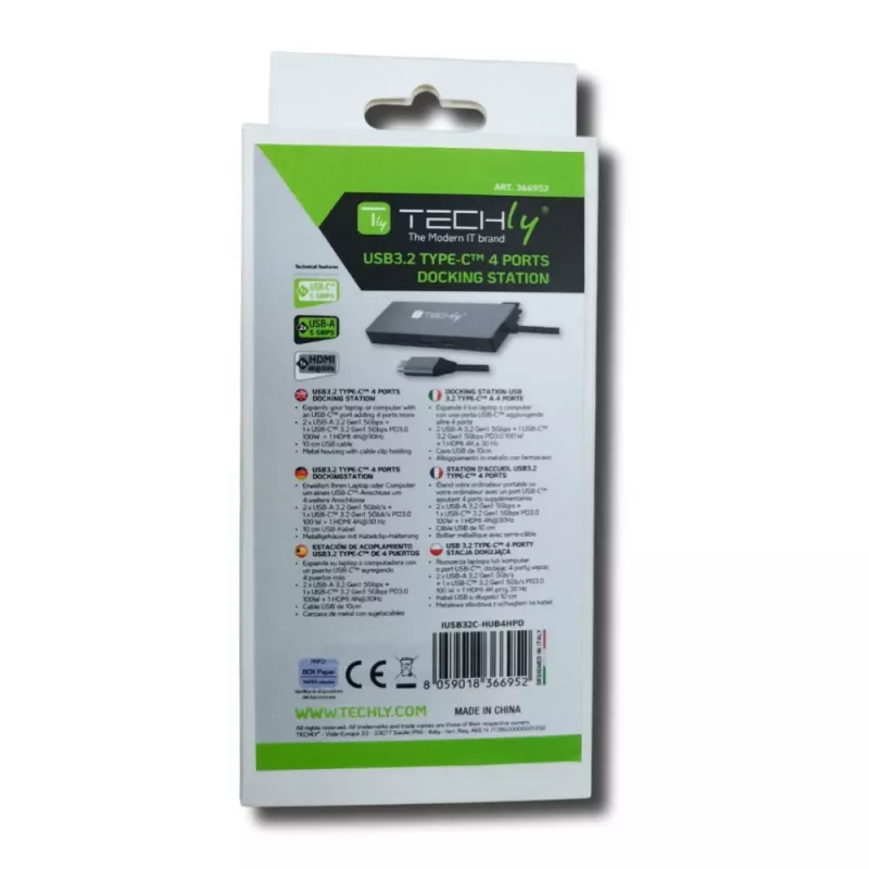 Techly IUSB32C-HUB4HPD rozbočovač USB-C 4 v 1, dokovacia stanica USB 3.2 Type-C, 2x USB-A, 1x USB-C, HDMI
