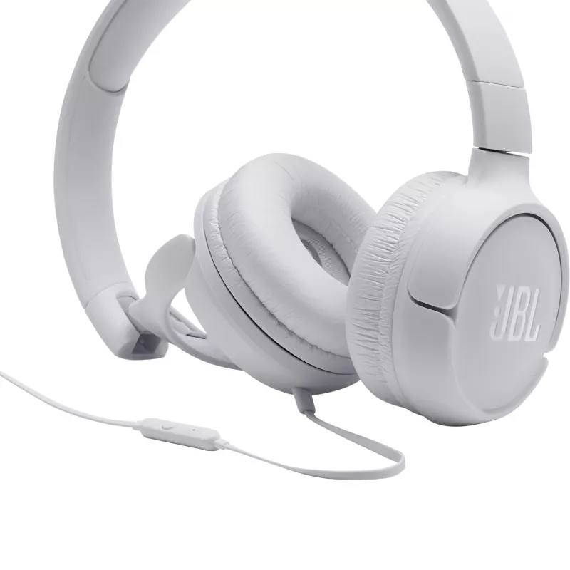 JBL Tune 500 JBLT500WHT slúchadlá na uši, drôtové, mikrofón, plochý kábel odolný voči zamotaniu, biele