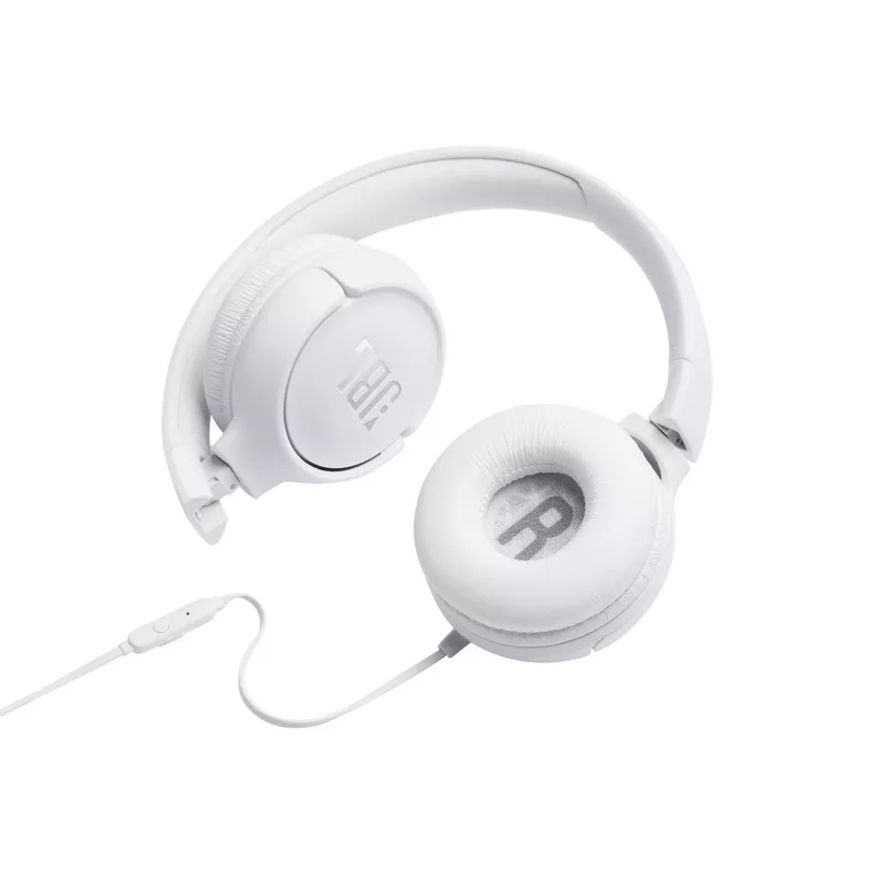 JBL Tune 500 JBLT500WHT slúchadlá na uši, drôtové, mikrofón, plochý kábel odolný voči zamotaniu, biele