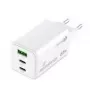 Sieťová nabíjačka GaN MediaRange MRMA116-2, 65 W, 3 porty (1x USB-A, 2x USB-C), biela