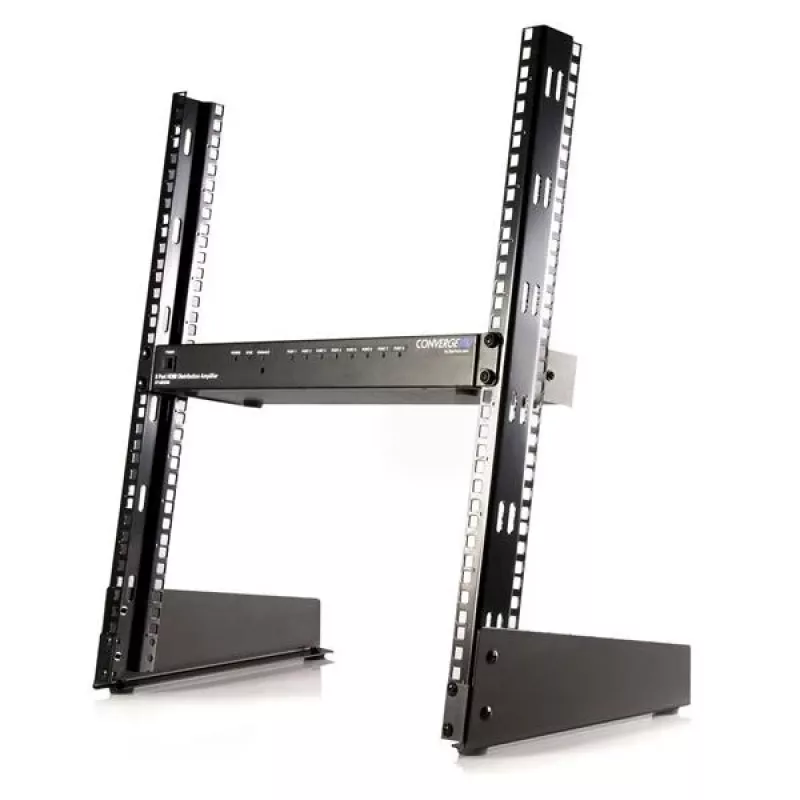 StarTech.com 2-Post 12U Desktop-Server-Rack, malý otvorený 19-palcový počítačový rack, kompaktný sieťový rack pre AV/štúdiové/dátové/IT vybavenie – samostatne stojaci dvojstĺpikový rack pre domáce/kancelárske použitie