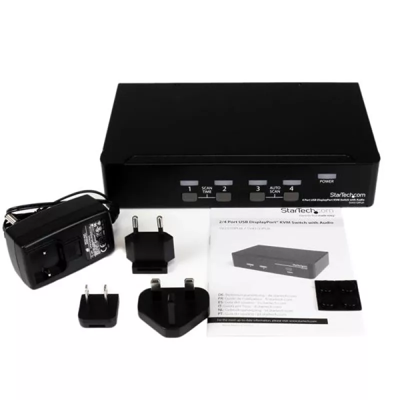 StarTech.com 4-portový USB DisplayPort KVM prepínač s audio, 3840 x 2400 pixelov, čierny