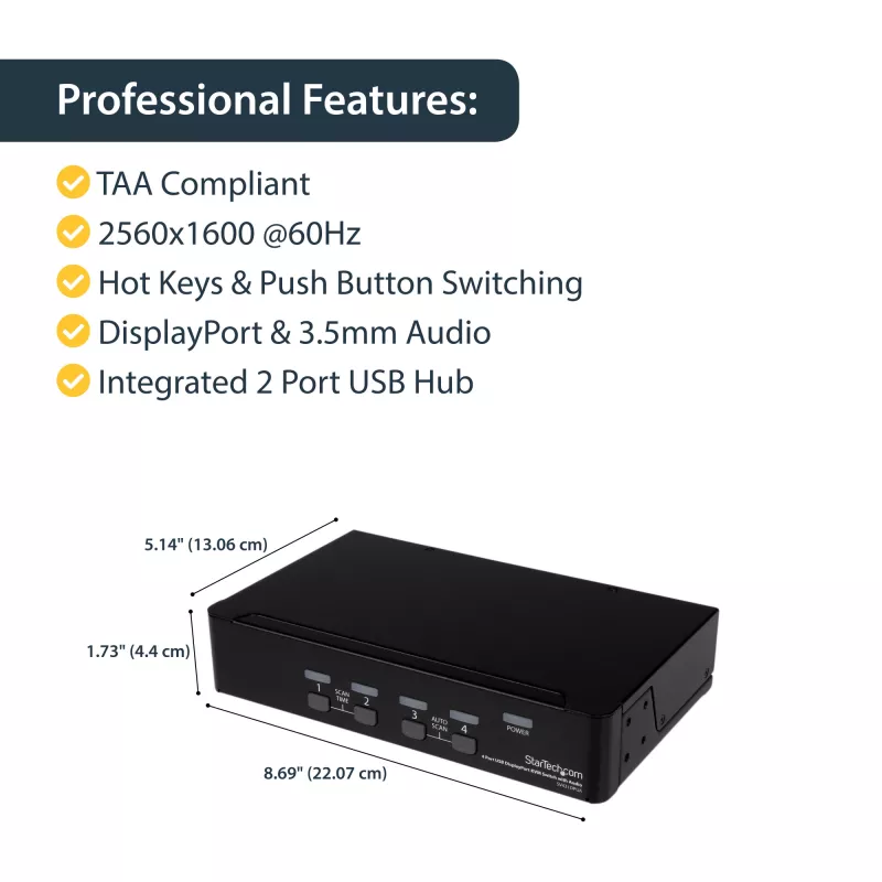 StarTech.com 4-portový USB DisplayPort KVM prepínač s audio, 3840 x 2400 pixelov, čierny