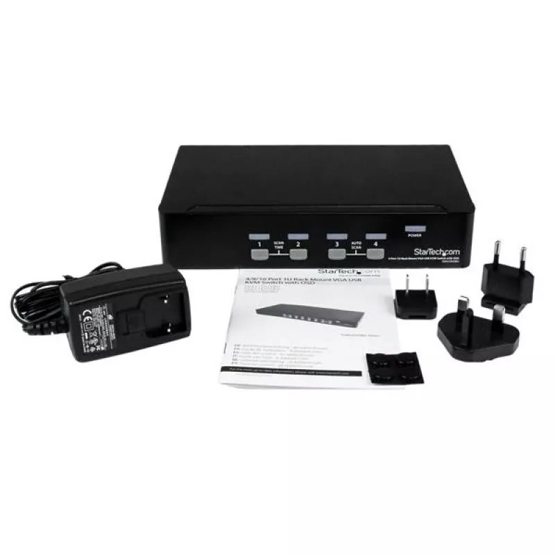 StarTech.com 4-portový 1HE rackový USB KVM prepínač s OSD, 1920 x 1440 pixelov, racková montáž, 5,4 W, 1HE, čierna