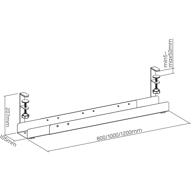 InLine univerzálna káblová lišta 3-stupňová (80/100/120 cm) pre montáž pod stôl, čierna