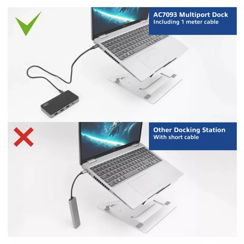 ACT USB-C 4K MST dokovacia stanica pre 2 HDMI monitory, Ethernet, USB-C, 3x USB-A, PD-Passthrough a 1 meter odnímateľný spojovací kábel