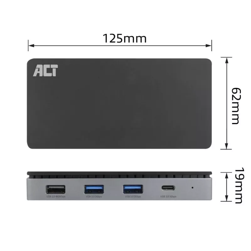 ACT USB-C 4K MST dokovacia stanica pre 2 HDMI monitory, Ethernet, USB-C, 3x USB-A, PD-Passthrough a 1 meter odnímateľný spojovací kábel