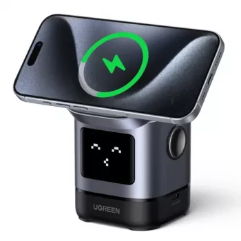 Nabíjačka UGREEN 45775 — bezdrôtová AC rýchlonabíjačka pre interiér, univerzálna, 1× USB-C, čierna/sivá