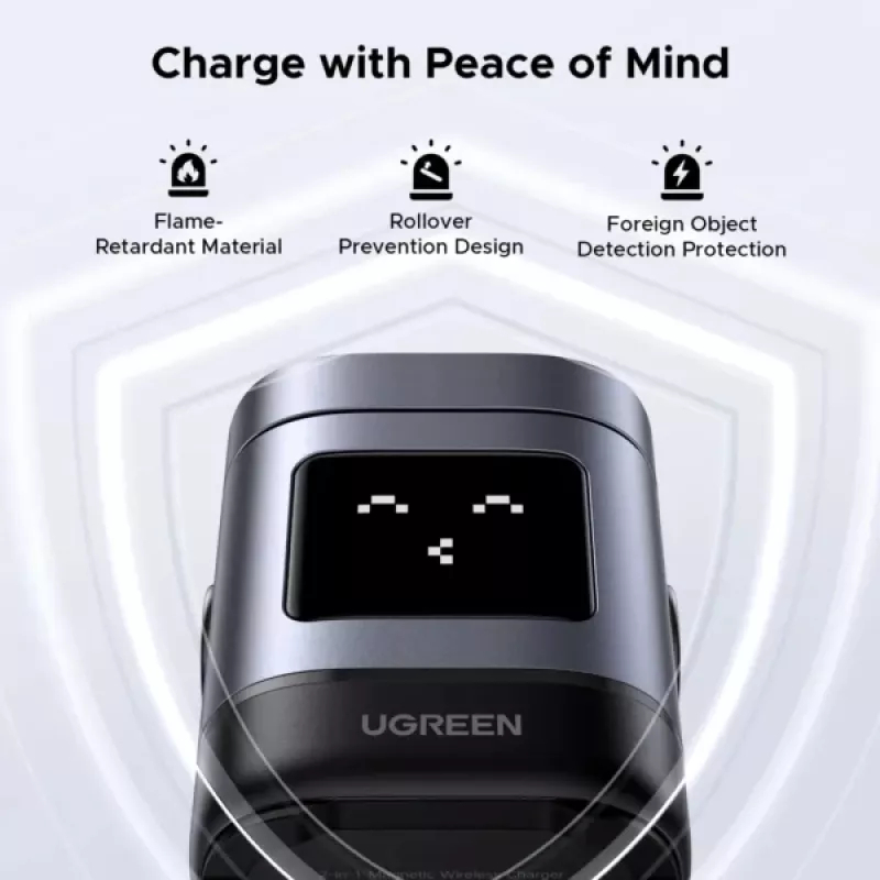 Nabíjačka UGREEN 45775 — bezdrôtová AC rýchlonabíjačka pre interiér, univerzálna, 1× USB-C, čierna/sivá