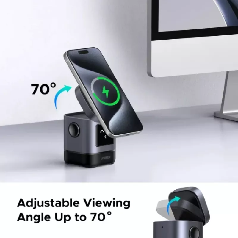 Nabíjačka UGREEN 45775 — bezdrôtová AC rýchlonabíjačka pre interiér, univerzálna, 1× USB-C, čierna/sivá