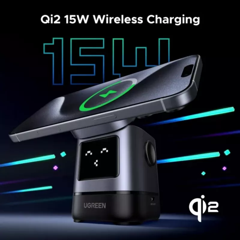 Nabíjačka UGREEN 45775 — bezdrôtová AC rýchlonabíjačka pre interiér, univerzálna, 1× USB-C, čierna/sivá