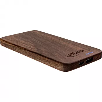 InLine woodplate, USB powerbanka 5.000mAh, s LED, orechové drevo