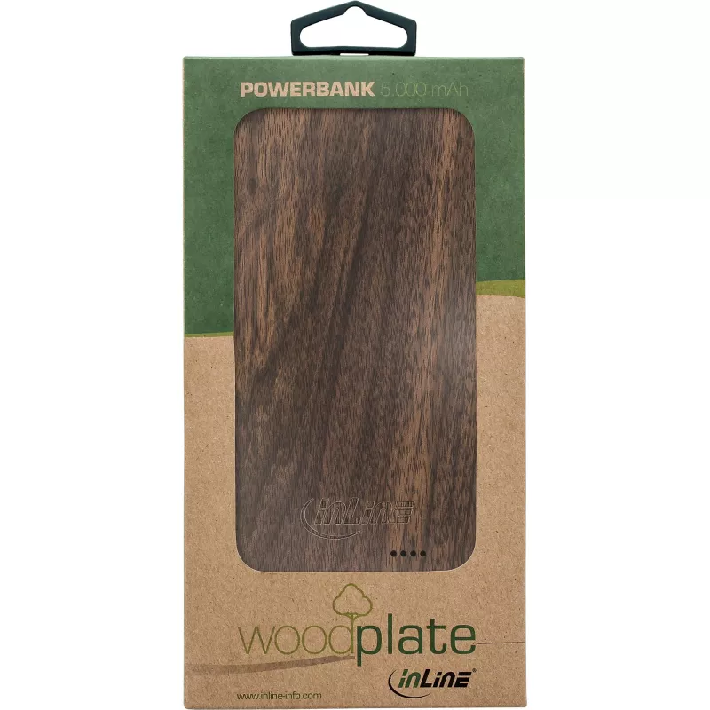 InLine woodplate, USB powerbanka 5.000mAh, s LED, orechové drevo