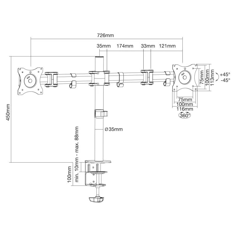 InLine držiak na stôl, pre 2x TFT/LCD/LED do 68 cm (27
