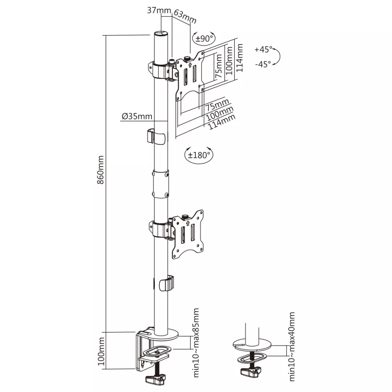 InLine držiak na stôl pre 2x TV/LED/TFT displej do 81 cm 32