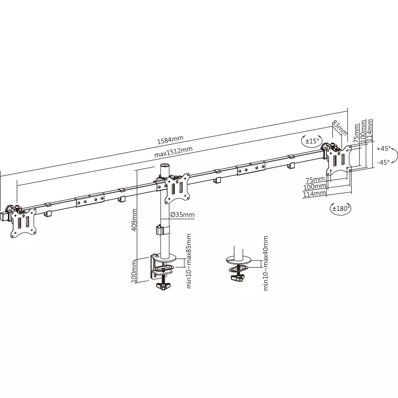 InLine držiak na stôl pre 3x TV / LED / TFT displej do 81 cm 32 inch max. 7 kg