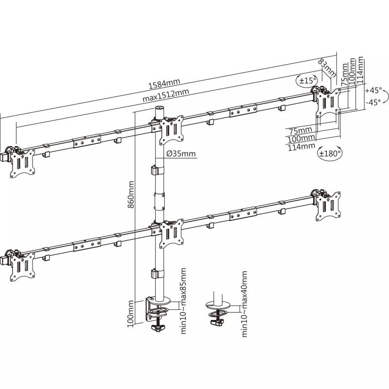 InLine držiak na stôl pre 6x TV / LED / TFT displej do 81 cm 32