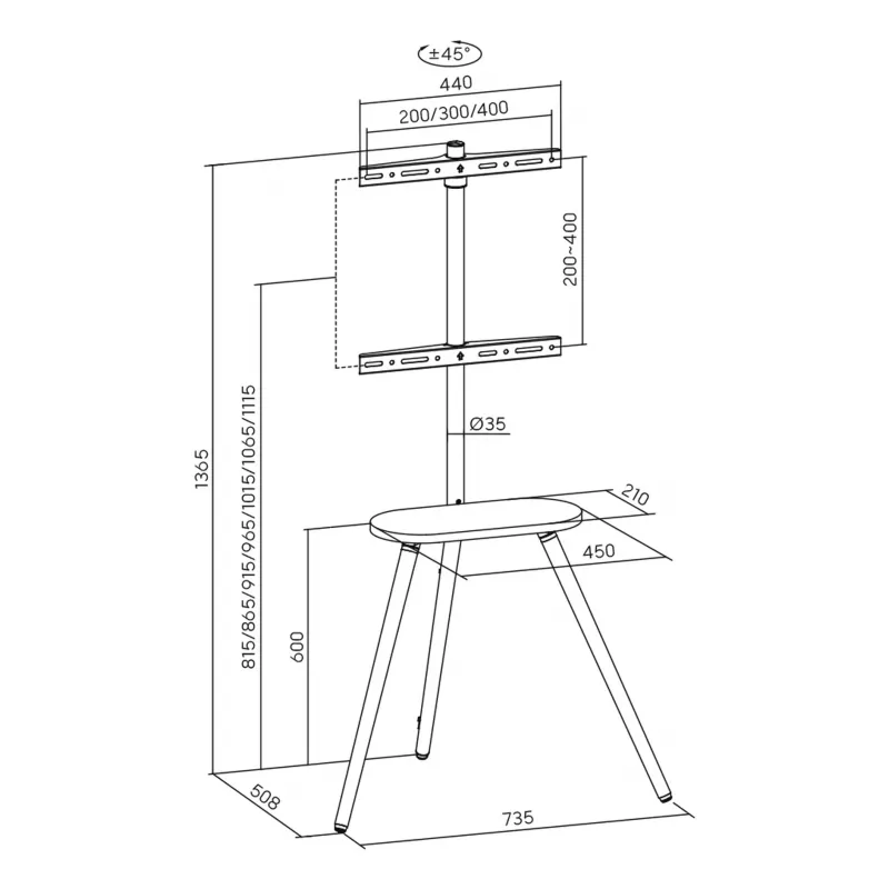 TV stojan InLine 23133W pre 43–65
